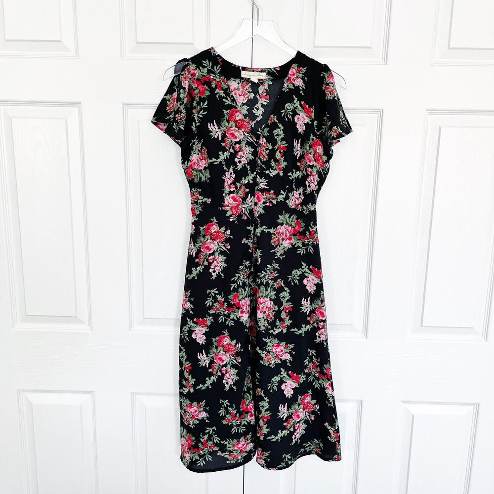Staring at Stars Urban Outfitters Black Floral Button Front Shirt Dress